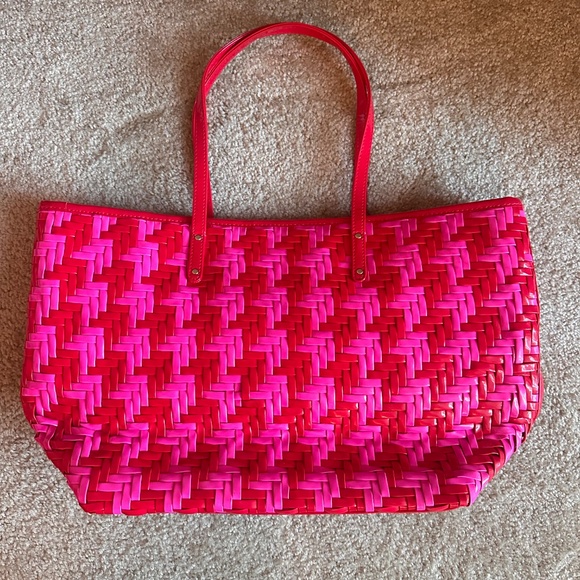 Rare Kate Spade Red & Pink Woven Tote Bag Purse - Picture 3 of 10